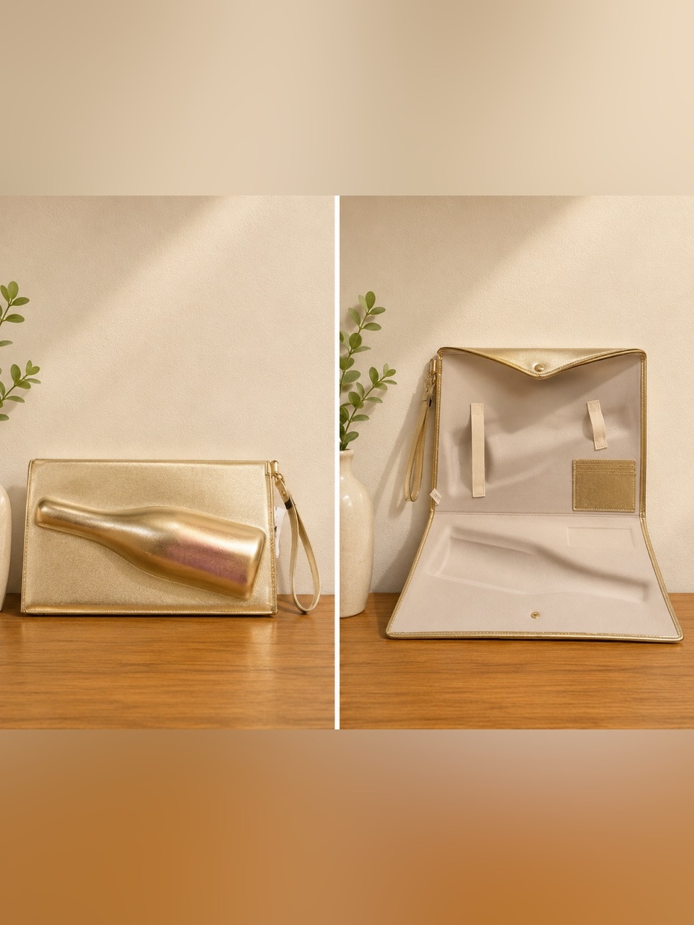 Gold Wristlet Organizer Clutch
